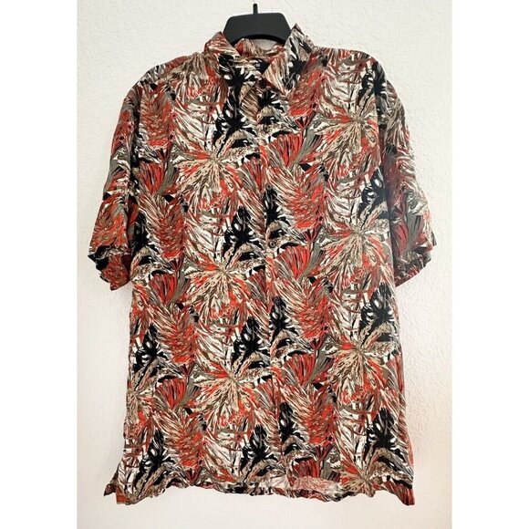 AXIS‎ LA Button Up Shirt Mens XL Red Black 100% Silk Hawaiian Style Floral Print - Picture 1 of 7